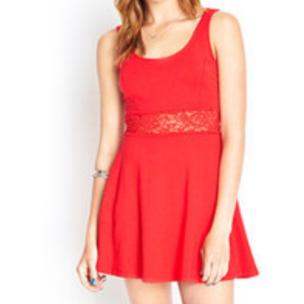 Red mini dress with lace detail